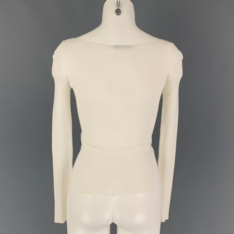 PRADA Size 2 Cream Knitted V-Neck Pullover