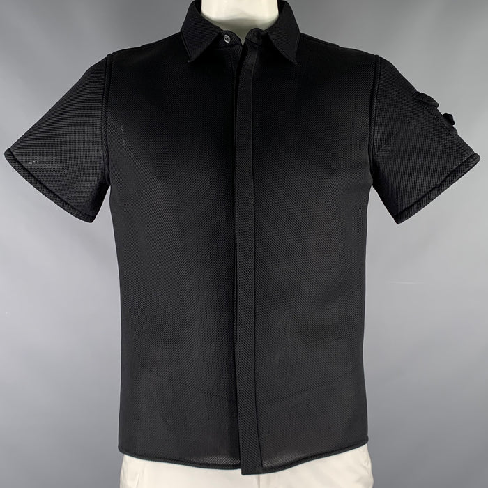 NEIL BARRETT Size XL Black Mesh Polyester Short Sleeve Shirt