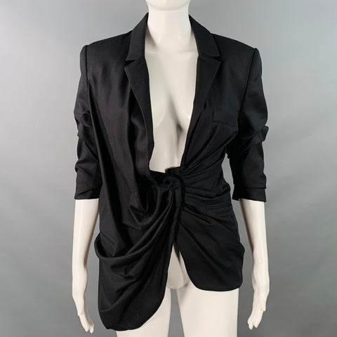 JACQUEMUS Spring 2018 Size 2 La Bomba Black Wool Ruched Short Sleeve Jacket Blazer