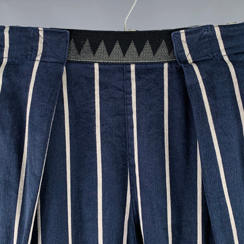 KAPITAL Size M Navy Grey Stripe Linen Cotton Drop Crotch Casual Pants