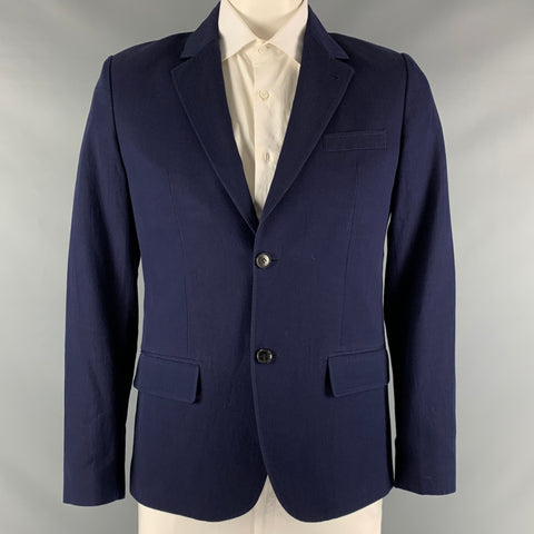 A.P.C. Size L Navy Cotton Linen Single Breasted Sport Coat