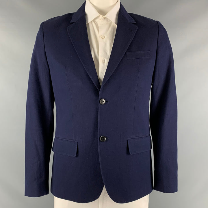 A.P.C. Size L Navy Cotton Linen Single Breasted Sport Coat