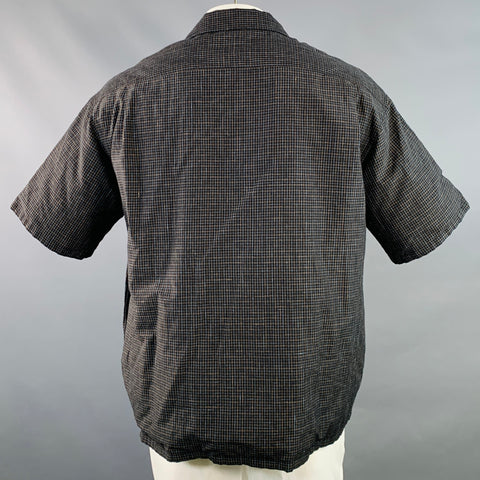VISVIM Size L Wallis Down Black Brown Blue Window Pane Wool Linen Oversized Short Sleeve Shirt