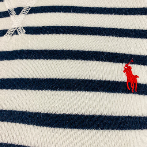 RALPH LAUREN Size L White Navy Stripe Cotton Blend Crew Neck Pullover