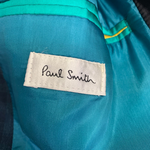 PAUL SMITH Size 36 Green Navy Checkered Wool Linen Sport Coat