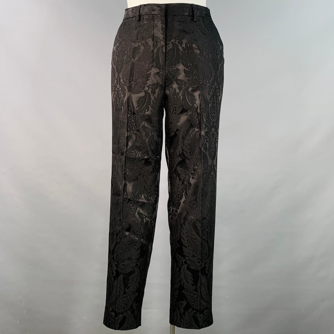 ETRO Size L Black Brocade Jacquard Flat Front Notch Lapel Pantsuit