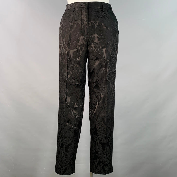 ETRO Size L Black Brocade Jacquard Flat Front Notch Lapel Pantsuit