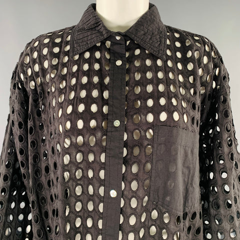 SOLID & STRIPED Size M Black Cotton Eyelet Patch Pocket Shirt