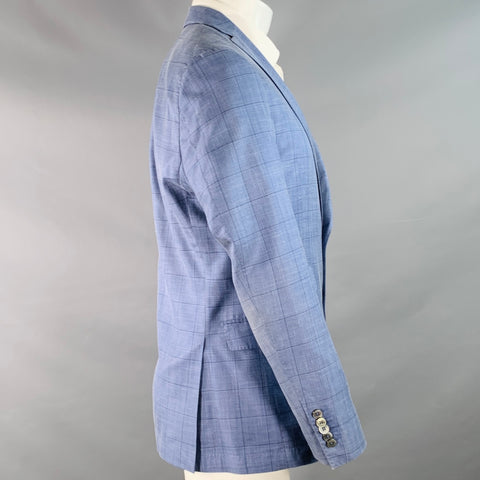 Veste sport ajustée en soie et lin à carreaux HUGO BOSS, taille 40, bleu et noir