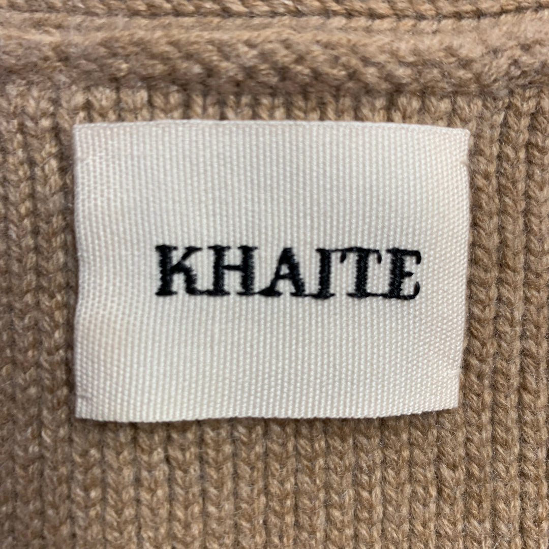 KHAITE Size S Scarlet Beige Cashmere Two Pockets V-Neck Cardigan