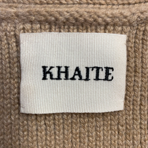 KHAITE Size S Scarlet Beige Cashmere Two Pockets V-Neck Cardigan