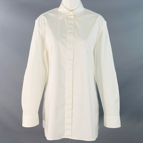 THE ROW Size S White Cotton Blend Oversized Hidden Buttons Shirt