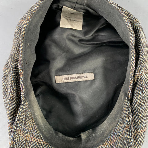 JOHNSTON & MURPHY Size 58 Black Grey Herringbone Wool Flat Cap Hat