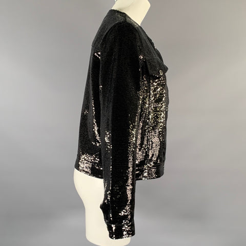 NEIMAN MARCUS Size M Black Polyethylene Blend Sequined Snaps Jacket