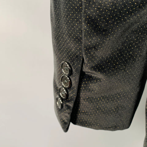 OXXFORD CLOTHES Size 44 Black Gold Dots Velvet Single Button Sport Coat
