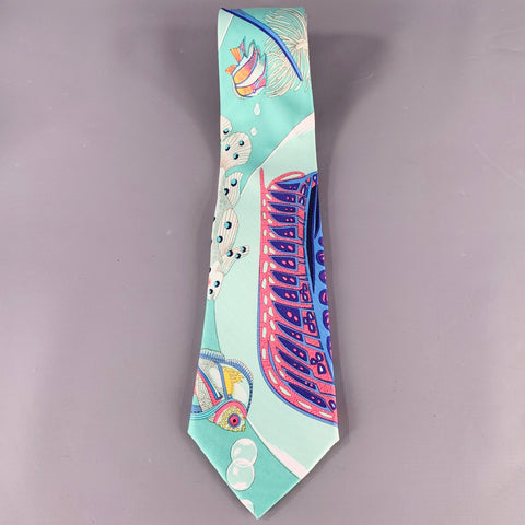 HERMES Multi Color Fish Silk Tie