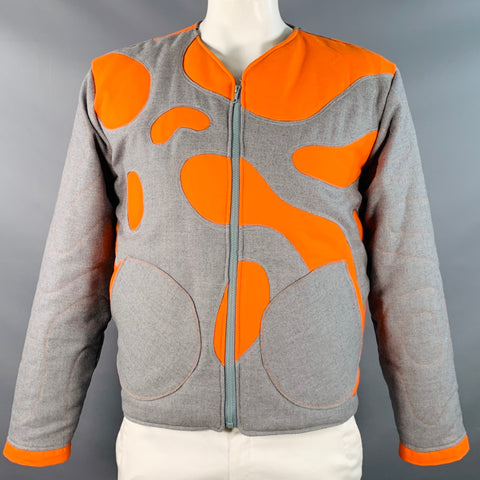 ALDENTE LISBOA Size XL Lava Heather Grey Orange Twill Blob Patches Jacket