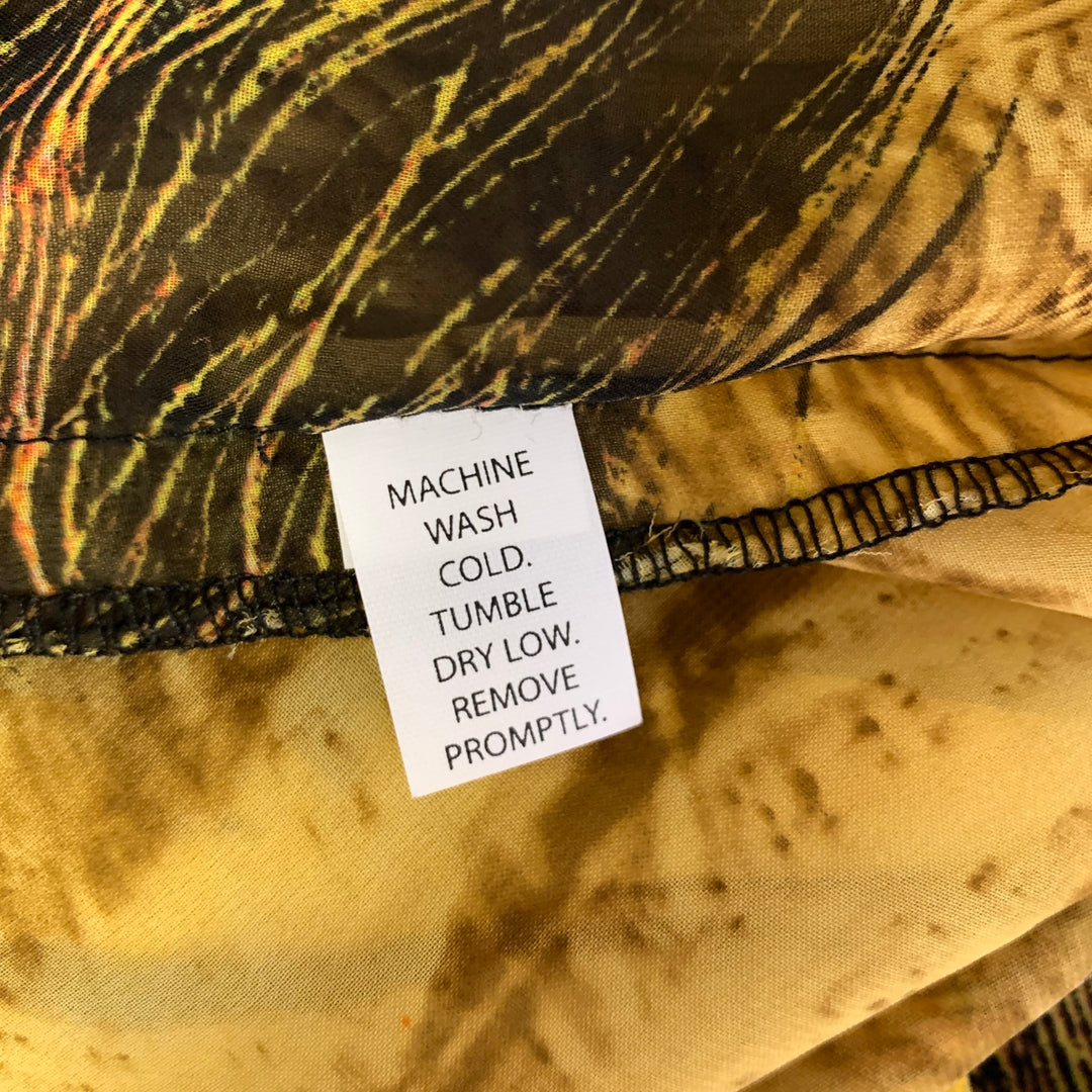 MADAME ADASSA Size XXL Yellow Brown Chiffon Peacock Long Sleeve Ankle Dress