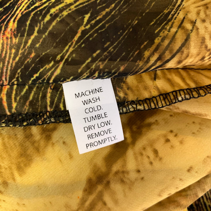 MADAME ADASSA Size XXL Yellow Brown Chiffon Peacock Long Sleeve Ankle Dress