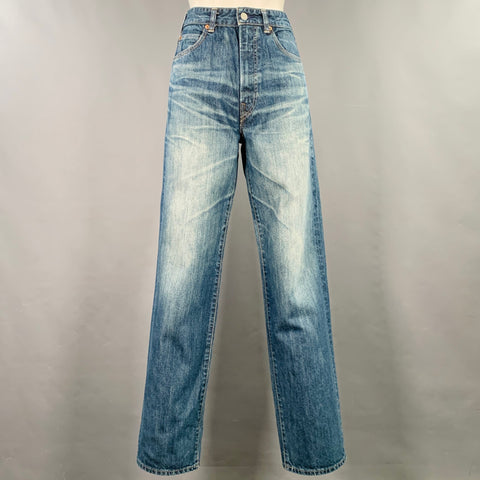 45rpm Size 28 Blue Cotton Distressed Straight Selvedge Jeans