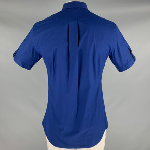 ALEXANDER MCQUEEN Size L Blue Cotton Blend Short Sleeve Shirt