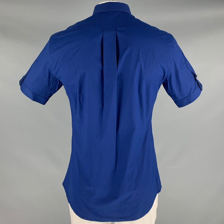 ALEXANDER MCQUEEN Size L Blue Cotton Blend Short Sleeve Shirt