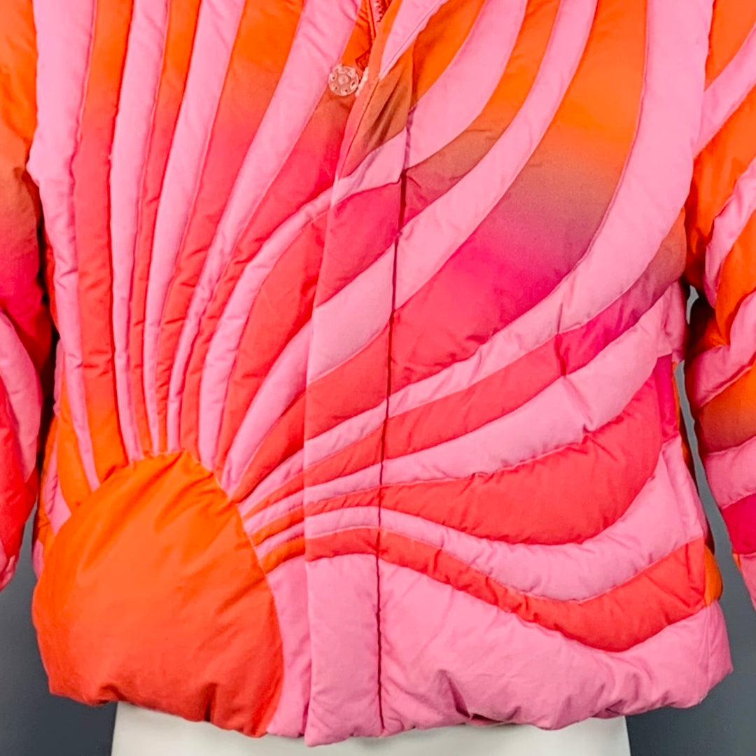 ERL Size S Pink Orange Quilted Sunset Cotton Zip Snaps PufferJacket