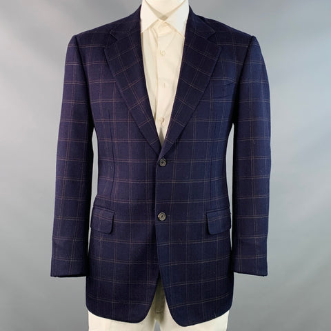 GIANLUCA ISAIA Chest Size 42 Long Navy Beige Window Pane Wool Sport Coat