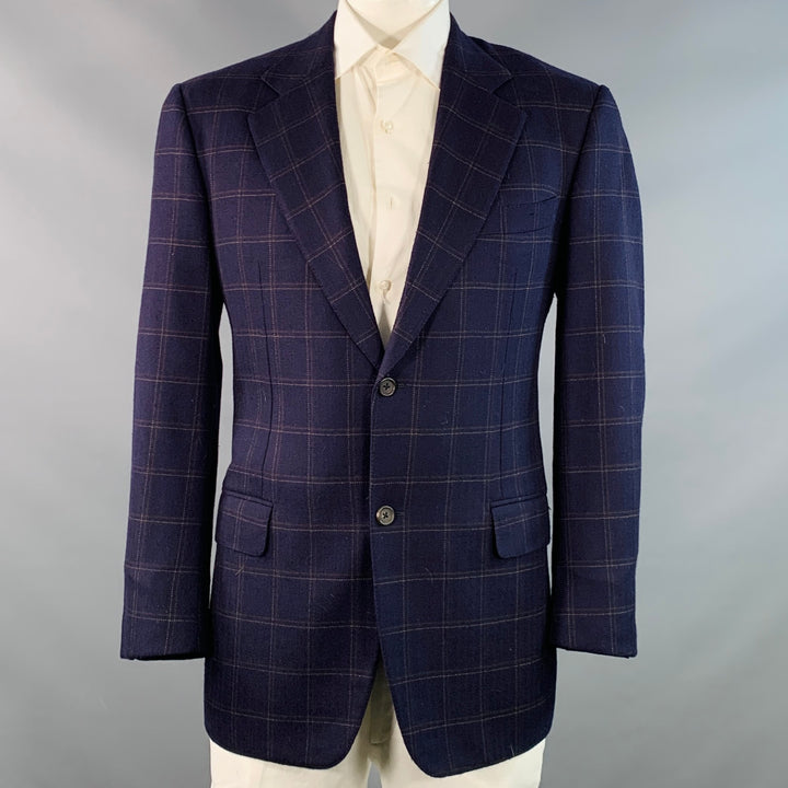 GIANLUCA ISAIA Chest Size 42 Long Navy Beige Window Pane Wool Sport Coat