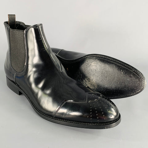 PRADA Size 8.5 Black Perforated Leather Cap Toe Chelsea Boots