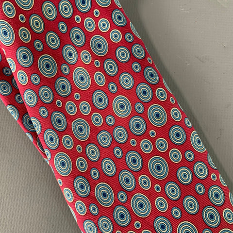 HERMES Red Blue White Circles Silk Tie