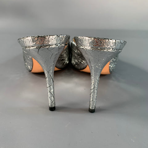 SCHUTZ Size 6.5 Silver Leather Wrinkled Mules Pumps