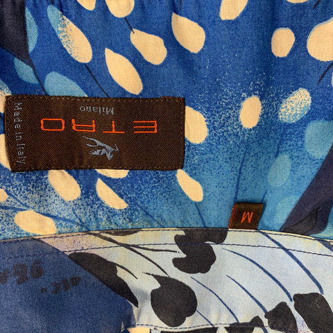 ETRO Size M Blue White Butterfly Cotton Long Sleeve Shirt