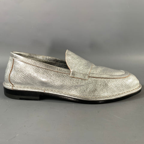 PIERRE HARDY Size 7.5 Silver Metallic Leather Slip On Loafers