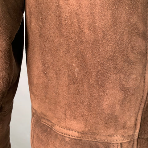 ORVIS Size L Brown Suede Shearling Lined Zip Buttons Coat
