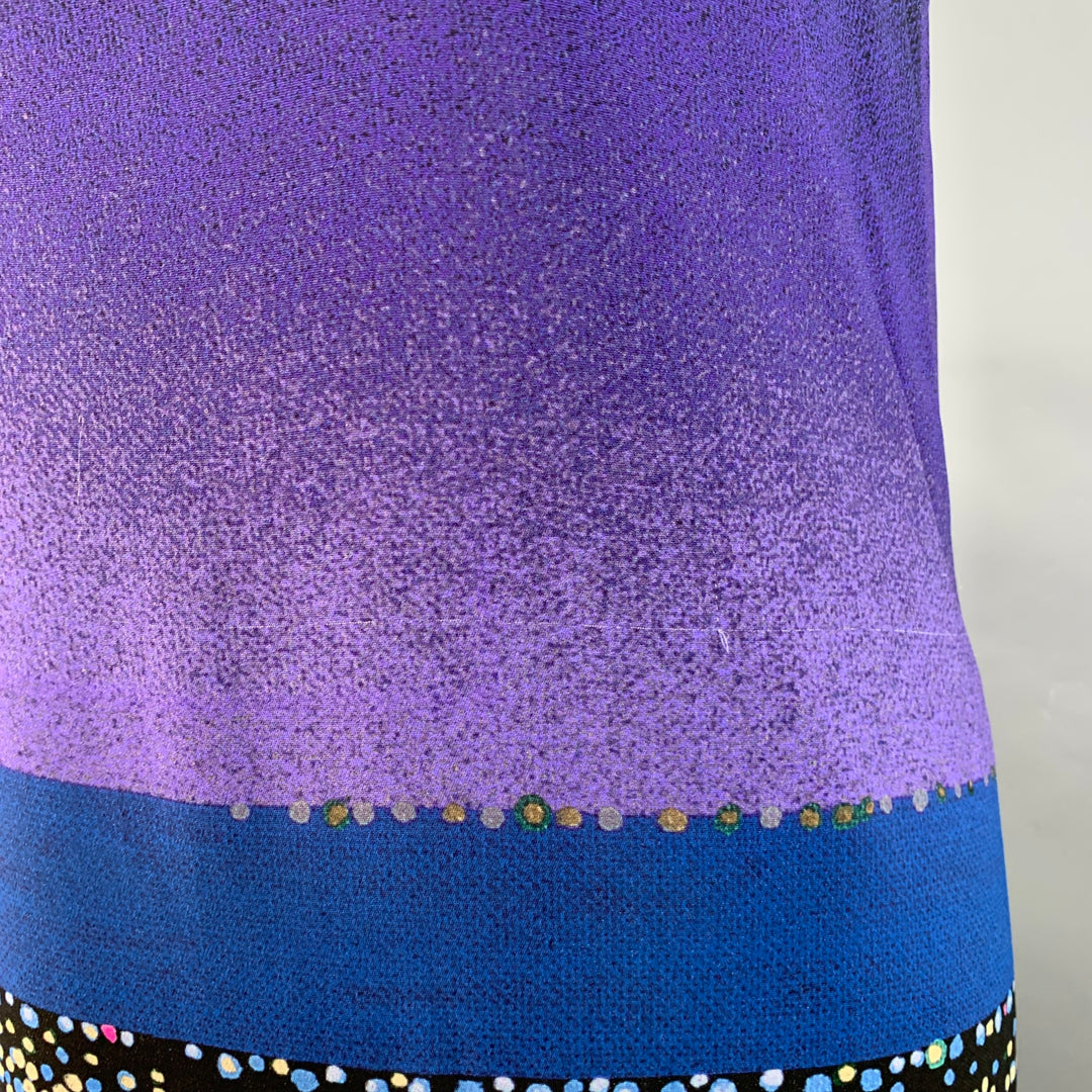 AKRIS Size 10 Black Multi Color Viscose Blend Abstract Cityscape Sleeveless Dress