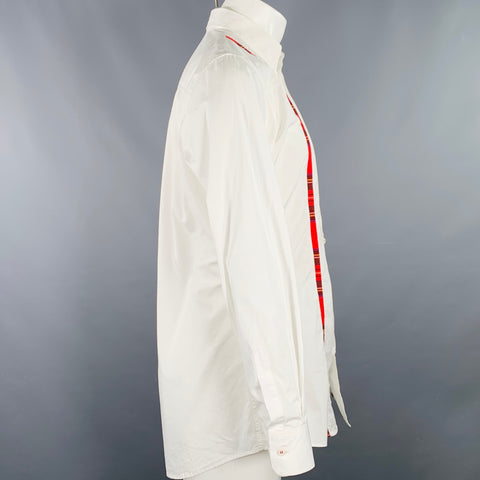 DSQUARED2 Size S White Red Plaid Stripe Cotton Long Sleeve Shirt
