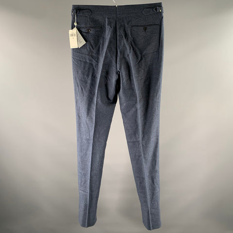 RALPH LAUREN Size 34 Blue Heather Wool Linen Silk Pleated Dress Pants