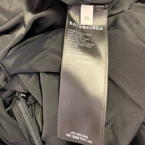 BALENCIAGA Size 4 Black Viscose Blend Draped Long Sleeve Cocktail Dress