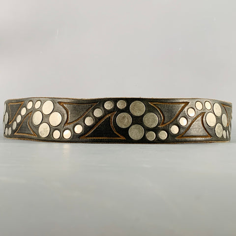 SKIN ON SKINS Size 36 Spiral Black Silver Studded Leather Belt
