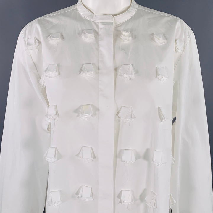 PORTS 1961 Size M White Cotton Applique Nehru Collar Shirt