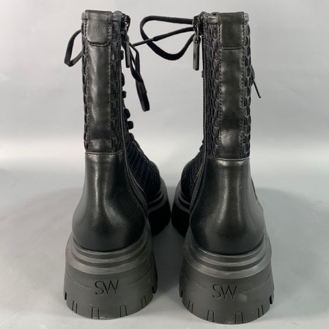 STUART WEITZMAN Size 7.5 Black Nylon Mesh Leather Trim Cap Toe Boots