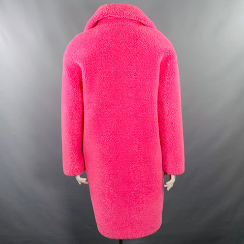 STAND STUDIO Size L Pink Polyester Textured Faux Fur Snaps Coat