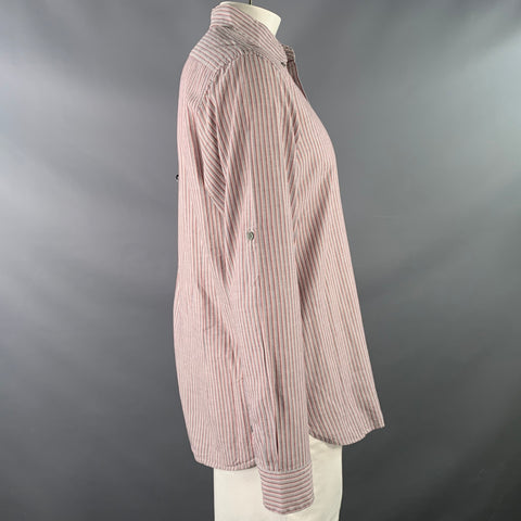 JOHN VARVATOS * U.S.A. Chemise homme à manches longues en coton rayé gris rose à pattes de boutonnage, taille L