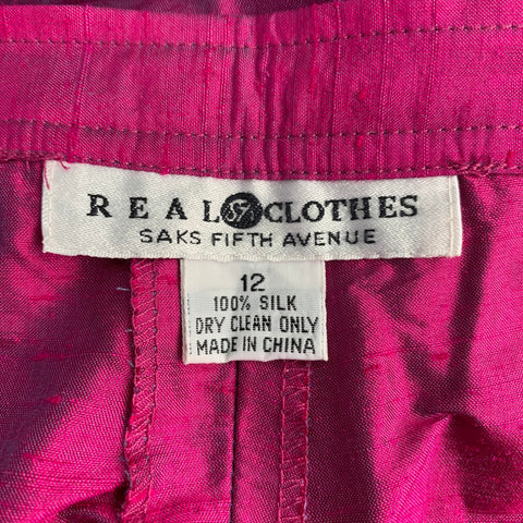 SAKS FIFTH AVENUE Size 12 Pink Fuchsia Silk Shantung Dress Pants