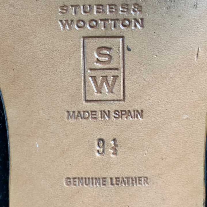 STUBBS &amp; WOOTTON Zapatos planos sin cordones de cuero de terciopelo negro Talla 9.5