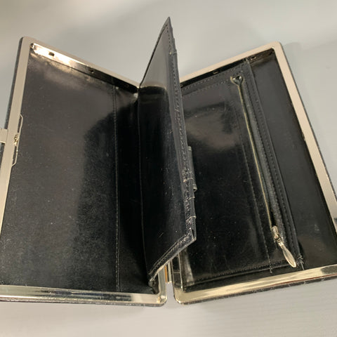 ABAS Black Embossed Leather Metal Clutch