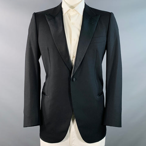 BRIONI for WILKES BASHFORD Size 44 Black Wool Peak Lapel Tuxedo