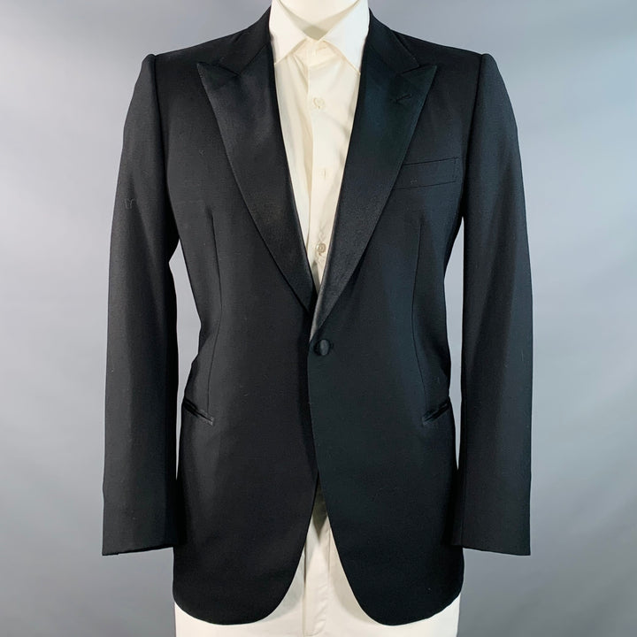 BRIONI for WILKES BASHFORD Size 44 Black Wool Peak Lapel Tuxedo