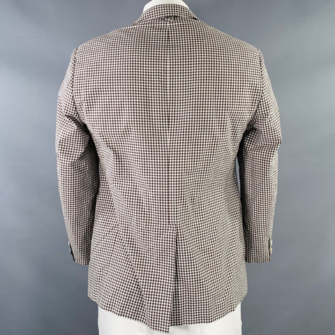 BLACK FLEECE Size 42 White Brown Checkered Cotton Silk Sport Coat